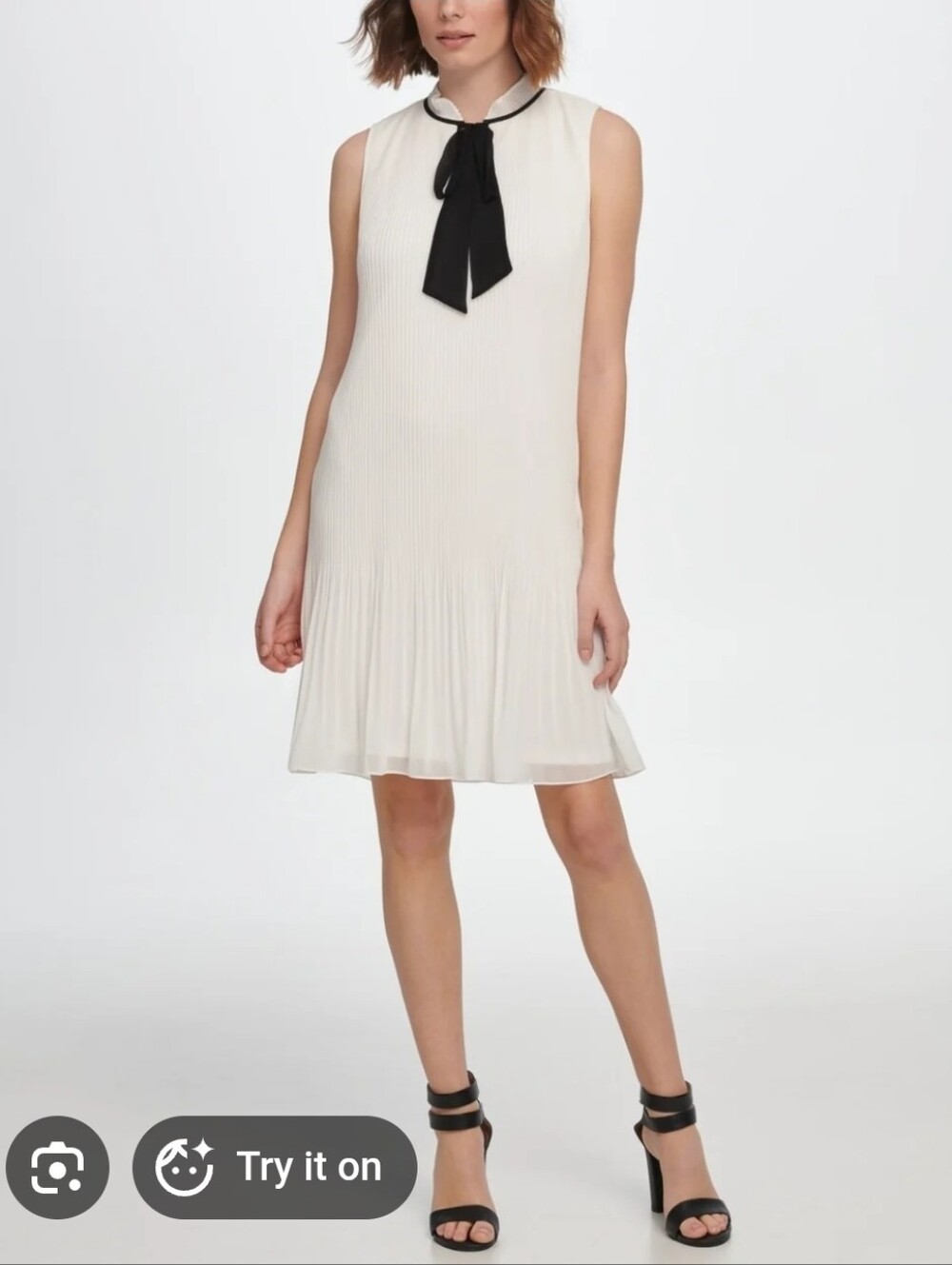 DKNY Womens Sleeveless Pleated Tie Neck Shift Dress  - Size 2